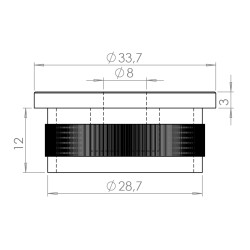 Spodok držiaka madla, M8 na trubku ø 33,7 mm, AISI 304 Spodok držiaka madla, M8 na trubku ø 33,7 mm, AISI 304